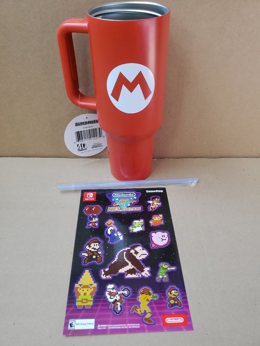Nintendo Stainless Steel 40oz Mario Tumbler Bottle & Nintendo Stickers NO LID